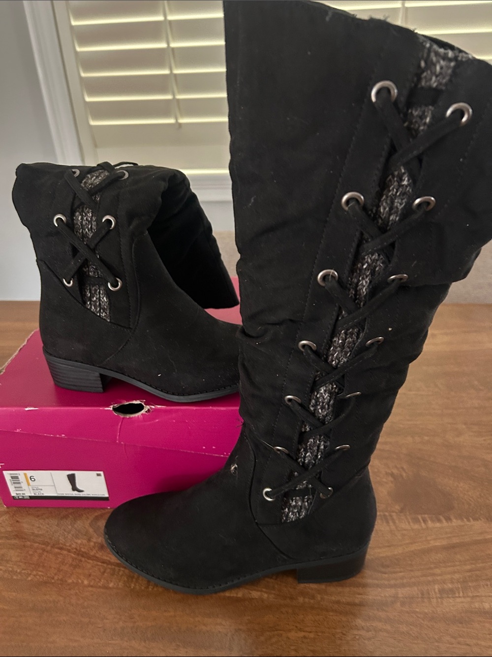 SO Black Lace-Up Over-the-Knee Boots with Knit Insets